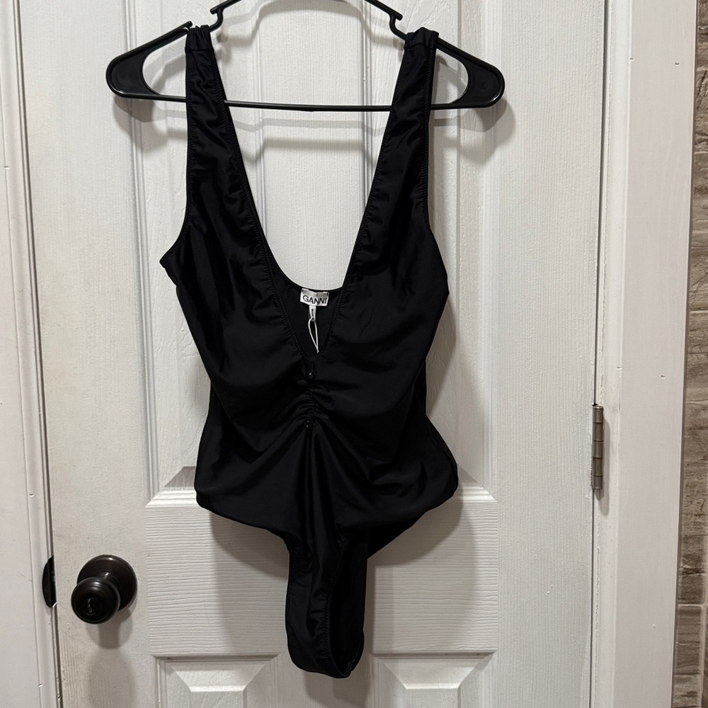 NWT Ganni Black Ruched Swimsuit